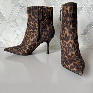 Nine West 7.5M Leopard Animal Print Heeled Boot Pointed Toe Therin Stiletto Heel